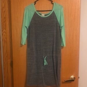 Sea foam green and gray, 3/4 sleeve dress.
